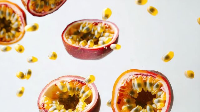 A close-up of fresh pomegranates cut into juicy sections with visible seeds.