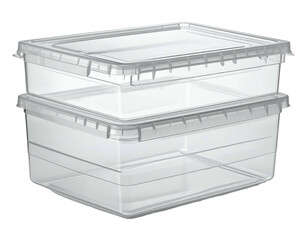 Stacked transparent storage containers with hinged lids