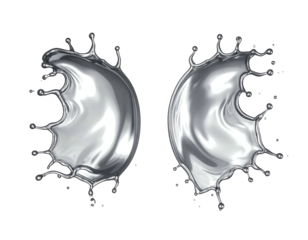 Two liquid metal splashes resembling wings on black