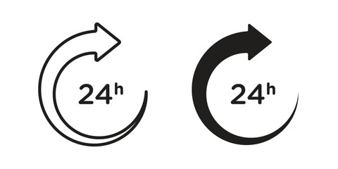 24 Hrs icons for apps and print media. Editable stroke and flat icons