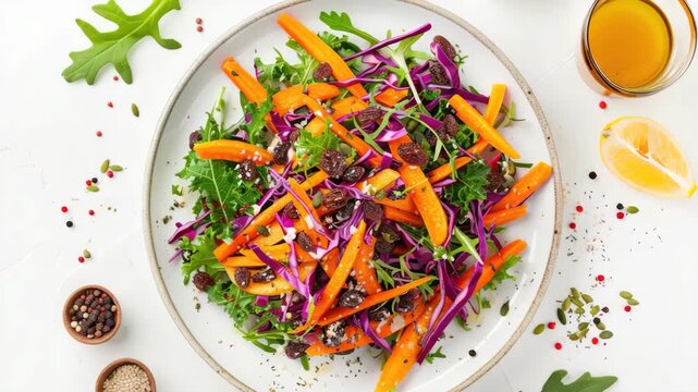 Fresh salad with sliced carrots and seasoning.