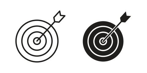 Bulls eye icons for apps and print media. Editable stroke and flat icons