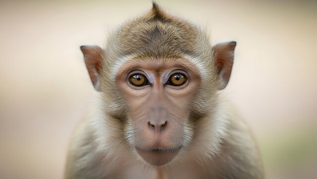 An alert and curious young monkey gazes intently, its expressive brown eyes capturing the essence of wildlife, a detailed portrait of a watchful primate in its natural setting