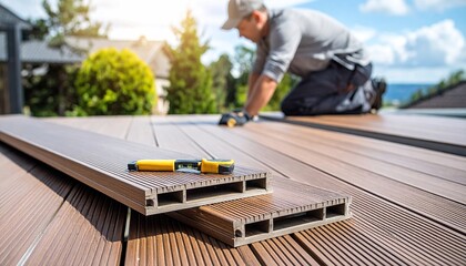 Installing New Composite Decking with Level Tool