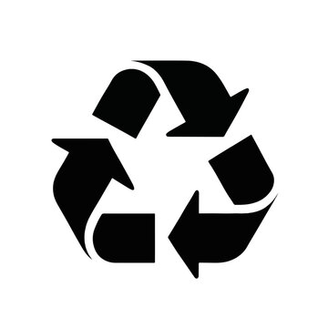 Czarny, prosty symbol recyklingu z trzema strzałkami na białym tle, ikona ekologii.