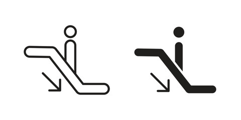 Escalator icons for apps and print media. Editable stroke and flat icons