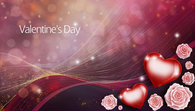 Czerwone i perłowe serca ozdobione czerwonymi r&oacute;żami symbolizującymi dzień zakochanych, miłość oraz wierność