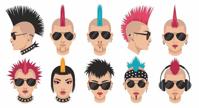 Collection of Cartoon Punk Rock Heads.