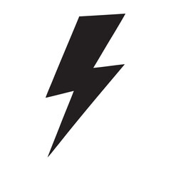 A striking and simple black icon representing a lightning bolt on a white background