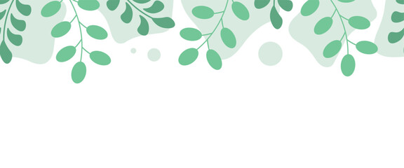 Banner with green plants on a white background. Frame, poster, greeting card © HollyOly