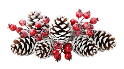 Festive Winter Pine Cones and Red Berries Arrangement for Holiday Decoration