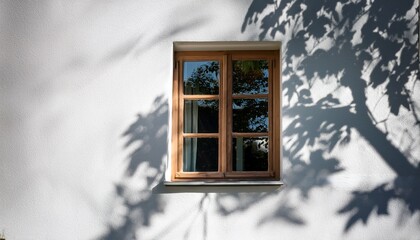 Shadow Of A Window And Leaves Reflected On The White Wall