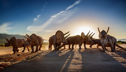 Naklejka premium Herd Of Triceratops Dinosaurs