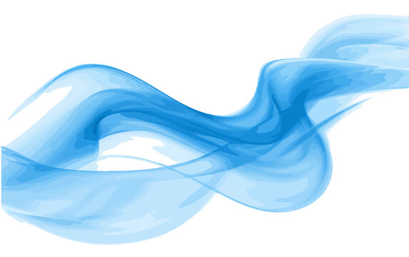 Onda astratta di fumo o vapore blu chiaro con effetto pennellata su sfondo bianco trasparente.