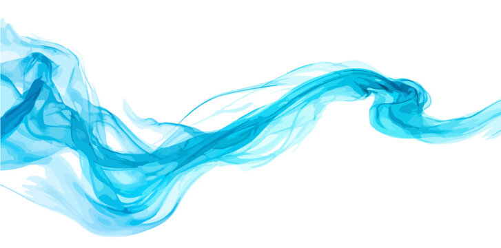 Onda astratta di fumo o liquido turchese che scorre orizzontalmente su sfondo bianco trasparente.