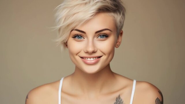 Smiling girl with blonde hair looking directly at the camera