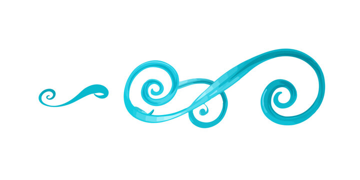 Elemento decorativo turchese stilizzato con volute e riccioli, isolato su sfondo trasparente.