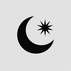 Minimal vector icon of crescent moon with star.