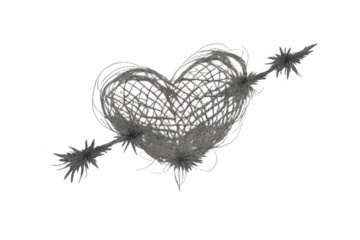 Cage heart with arrow symbolizing trapped love, broken romance, or emotional confinement, on transparent background
