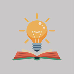 Simple icon of light bulb emerging from book.