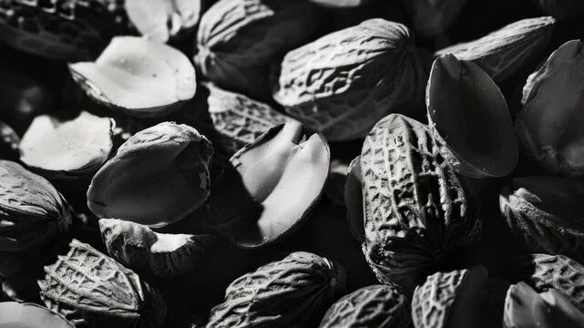 A bunch of peanuts grouped together