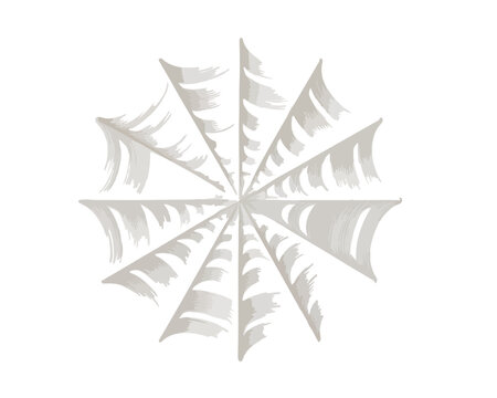 Illustrazione stilizzata di ragnatela circolare con fili radiali, isolata su sfondo trasparente per design.