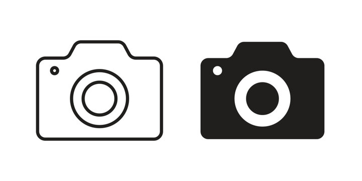 Photo Camera icons for apps and print media. Editable stroke and flat icons