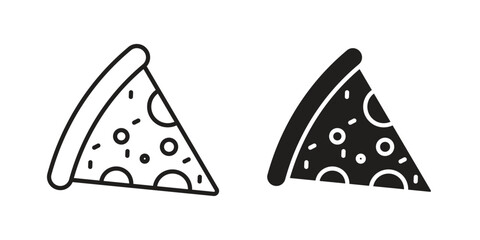 Pizza slice icons for apps and print media. Editable stroke and flat icons