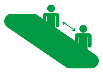 エスカレーターに乗る人々のピクトグラム　距離感　緑