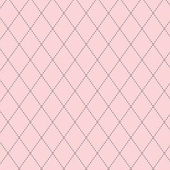 Soft pink seamless diamond grid with dashed lines. Minimal cute geometric background for baby shower, stationery, packaging, web and textiles.