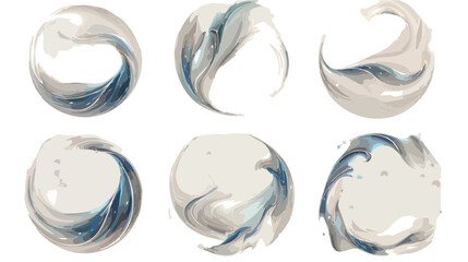 透明感のある水彩風の抽象的な円形デザイン6種セット、流れるような水の動きと繊細な筆致が特徴