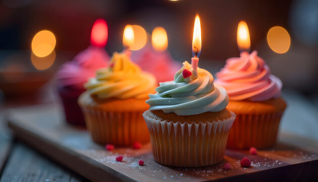 cup cake, geburtstag, kuchen, kerze, essen, s&uuml;ss, feier, bunt, close-up, macro, foto, studio, card, design, creative, dessert, party, happy, pink, glasur, eisblumen, flame, baked, muffin, isoliert, 3