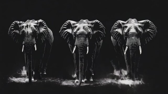 Elephants standing side by side