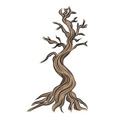 Dead Tree with Twisted Branches and Roots Vector Illustration for Nature and Spooky Concepts