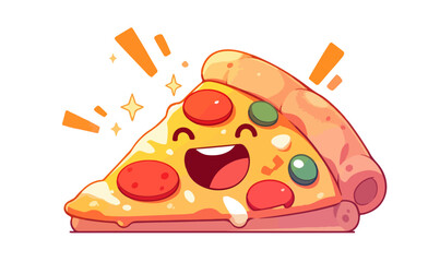 笑顔のピザのスライス、透明な背景に描かれた、明るく幸せなキャラクター、食べ物のイラスト