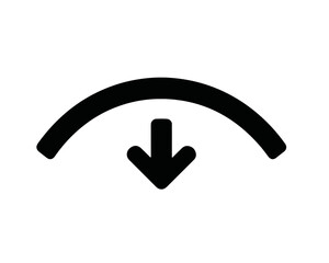 透明な背景に描かれた、下向きの矢印と弧のシンプルなアイコン、ミニマリストデザイン