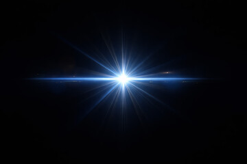 Blue Cinematic Lens Flare Light Burst on Black Background
