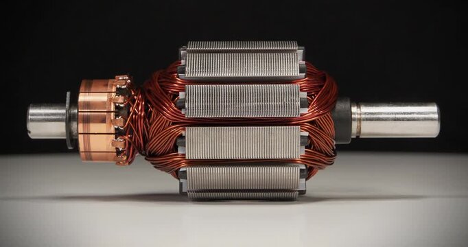 Metal armature or rotor of an electric motor with copper coil from small household appliance, from percussion massager, zoom-in video