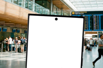 smartphone with blank screen and airport behind