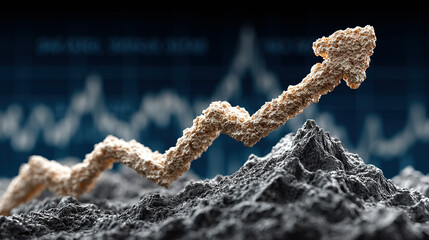 Porous material resembling a graph of rising economic growth or trend.