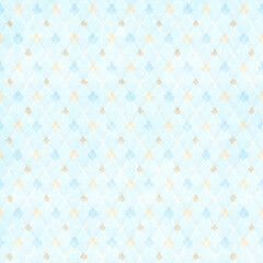 Soft light blue watercolor argyle pattern with pastel diamonds. Airy seamless background for nursery, baby products and stationery.