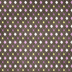 Brown textured argyle diamond pattern with colorful accents. Vintage seamless background for fabric, wallpaper, retro and craft designs.