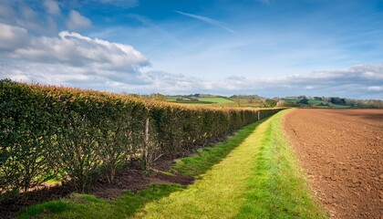 Obraz premium Hedgerow Restoration Planting New Hedge In Uk Countryside
