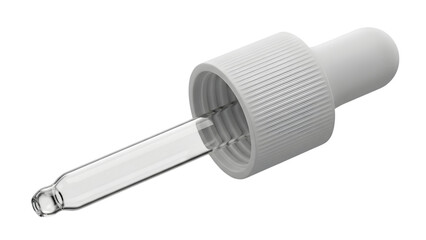 Cosmetic glass dropper with white cap isolated on transparent background