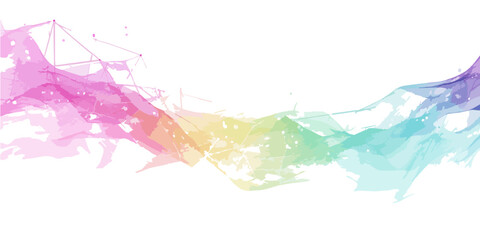 Onda abstracta de colores pastel con efecto acuarela y estructura poligonal sobre fondo blanco
