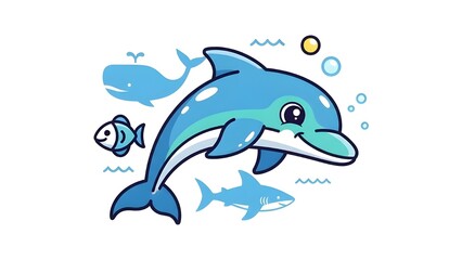 Naklejka premium Playful dolphin doodle vector symbol with expressive eyes modern charm.