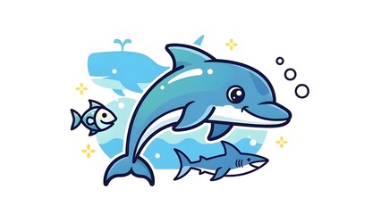 Fototapeta premium Playful dolphin doodle vector symbol with expressive eyes modern charm.