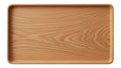 Wooden tray flat lay isolated on transparent background