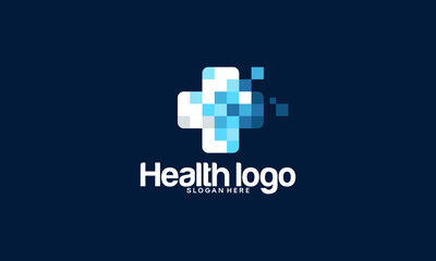 Obraz premium Digital Health Cross Logo with Blue Pixels.