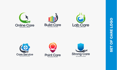 Set of Six Medical and Care Related Logos with Icons and Text.